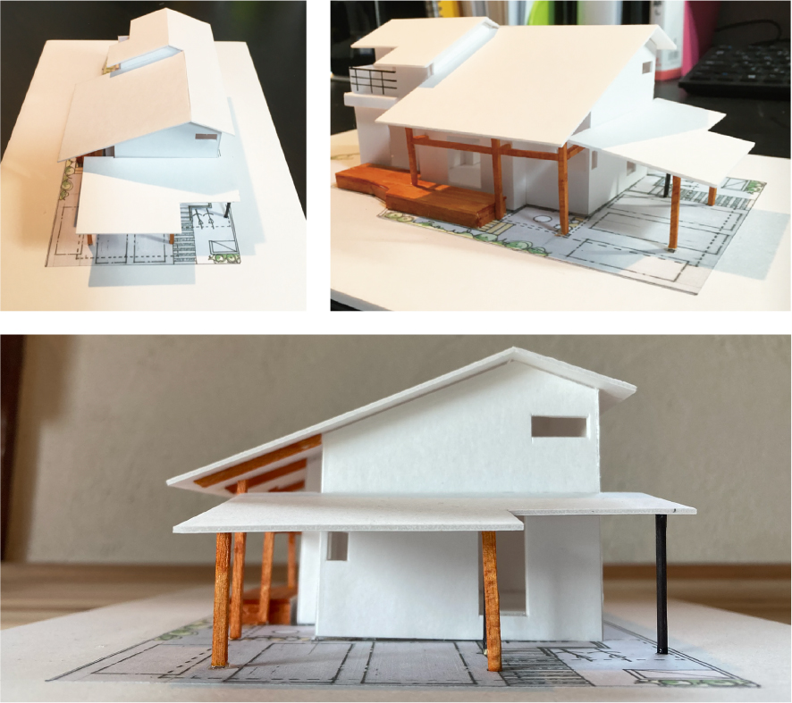 軽やかな大屋根の家模型